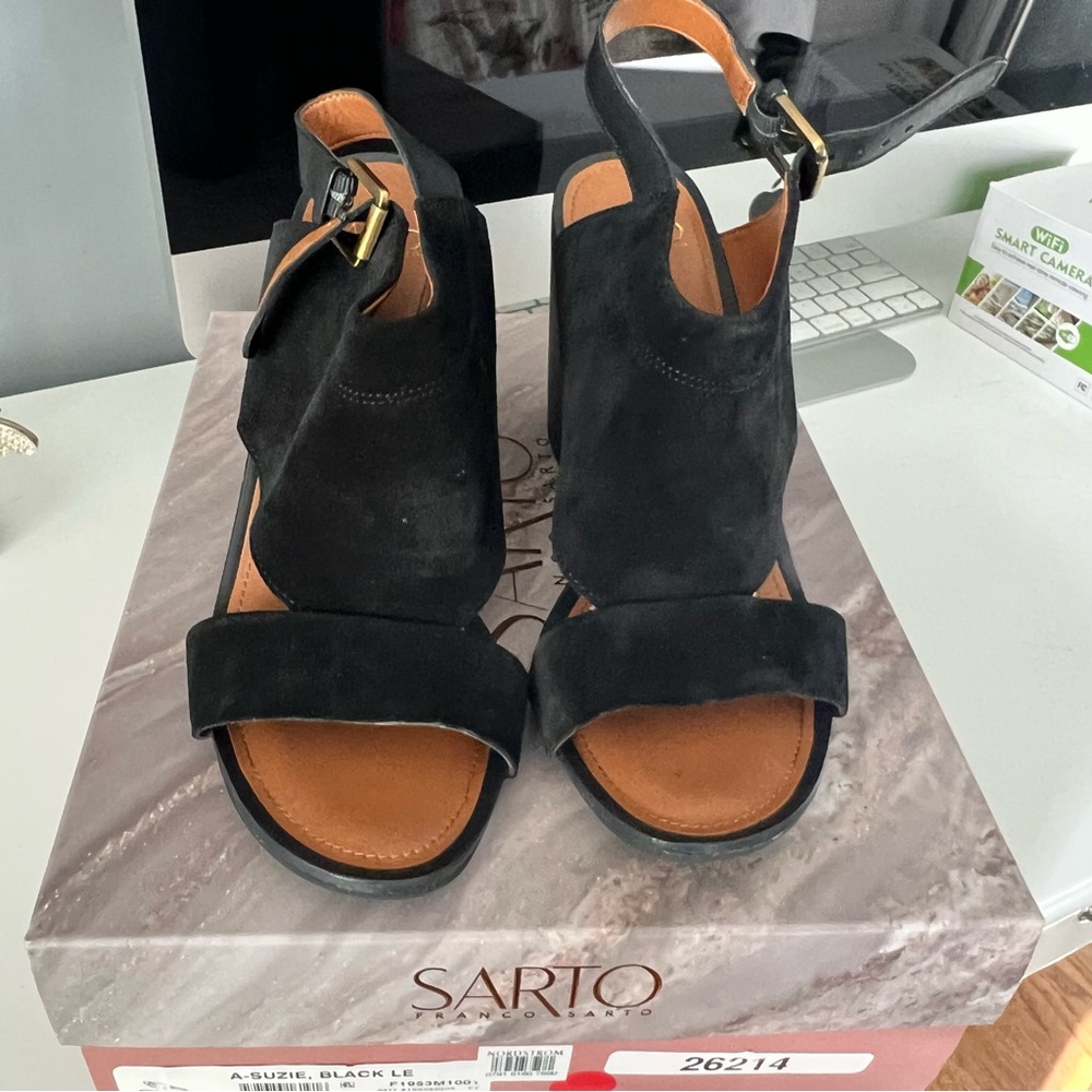 Franco Sarto Black Suede Block Heels - Picture 3 of 5